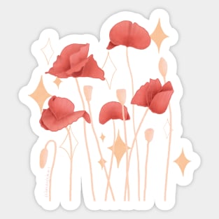 Poppy Bouquet Charcoal Background Sticker